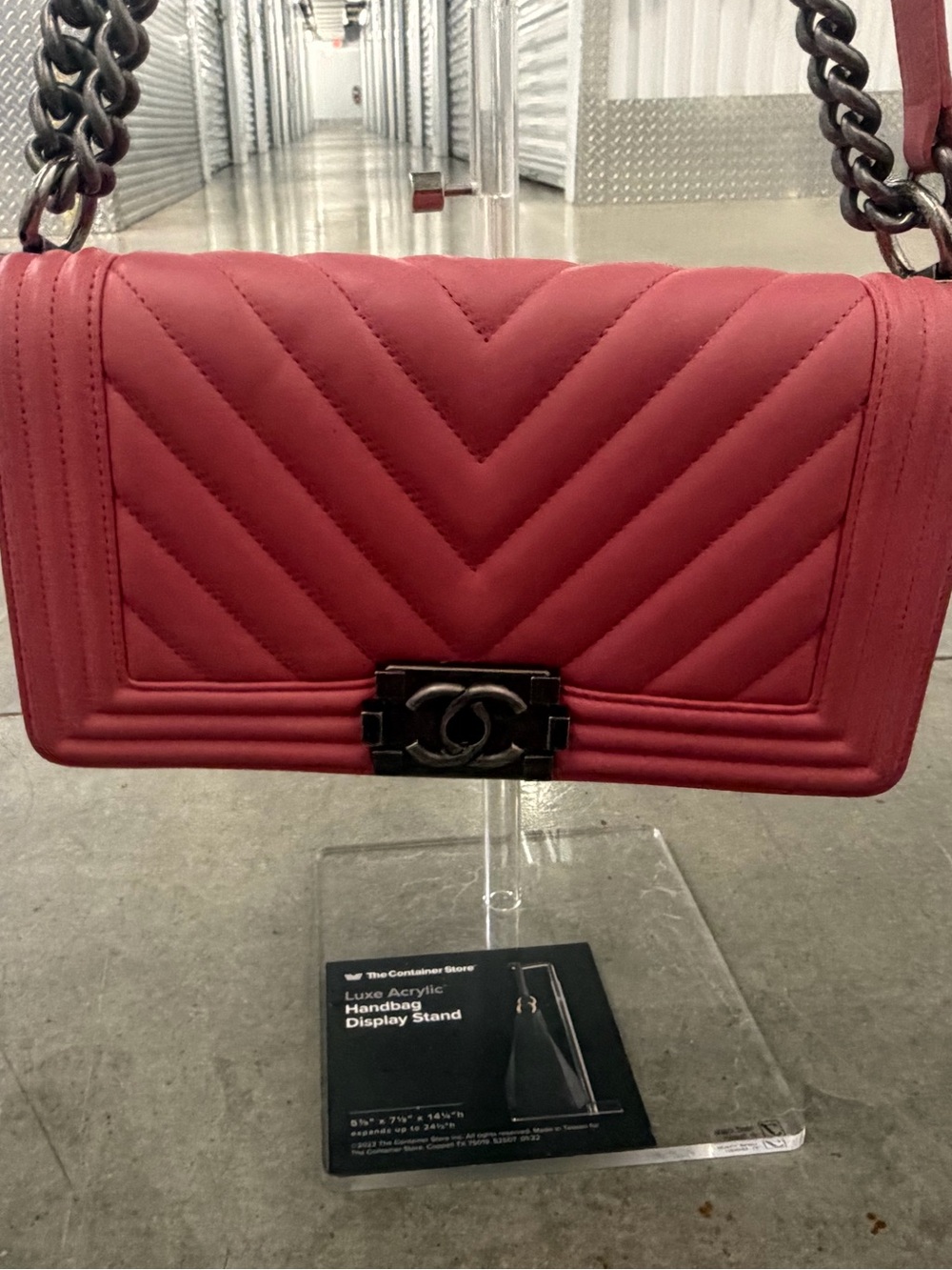 CHANEL PINK CHEVRON QUILTED BOY BAG SILVER HARDWARE